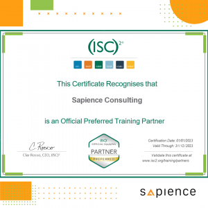 Sapience as Official Preferred Training Partner certificate from ISC2