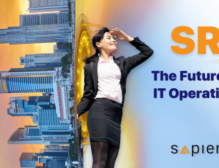 Modern Singapore city landscape with business professional looking ahead towards the future through time portal