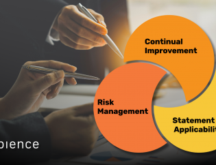 Illustration showing three interconnected circles labeled Statement of Applicability, Risk Management, and Continual Improvement, representing their collaborative role in ISO 27001.