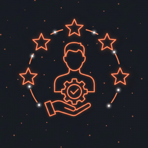 An abstract visual representation of deep expertise, featuring glowing, complex digital circuitry or a neural network inside a geometric shape. The image uses corporate colors (orange and gray/white) and symbolizes integrated, tailored solutions for the ISO/IEC 27001 standard, emphasizing the interconnection of risk management, the Statement of Applicability (SoA), and continuous improvement.