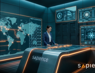 High-tech Site Reliability Engineering (SRE) operations center visual by Sapience. Illustrating the application of Kaizen continuous delivery and system resilience, the image depicts real-time threat vector monitoring, quantum decryption metrics, and automated shield statuses for enterprise infrastructure.